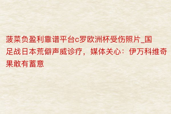 菠菜负盈利靠谱平台c罗欧洲杯受伤照片_国足战日本荒僻声威诊疗，媒体关心：伊万科维奇果敢有蓄意