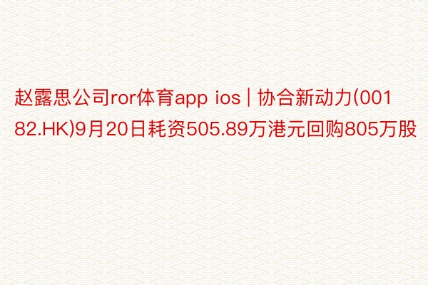 赵露思公司ror体育app ios | 协合新动力(00182.HK)9月20日耗资505.89万港元回购805万股